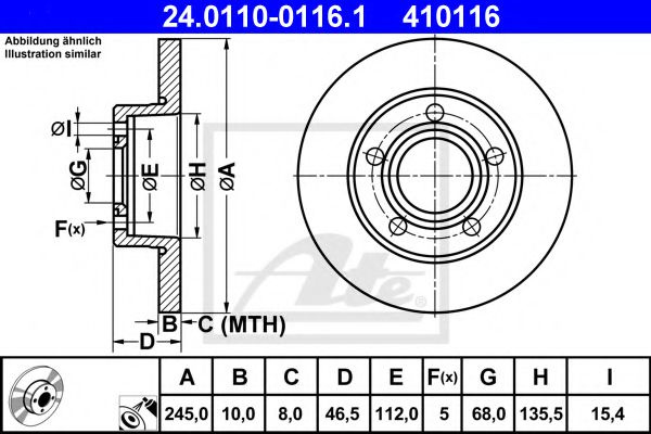 Disc frana AUDI A8 (4D2, 4D8) (1994 - 2002) ATE 24.0110-0116.1 piesa NOUA