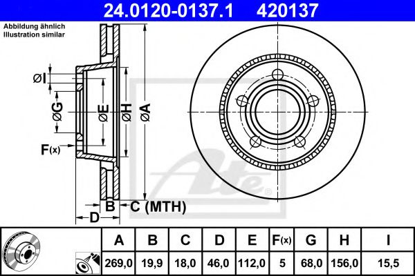 Disc frana AUDI A8 (4D2, 4D8) (1994 - 2002) ATE 24.0120-0137.1 piesa NOUA