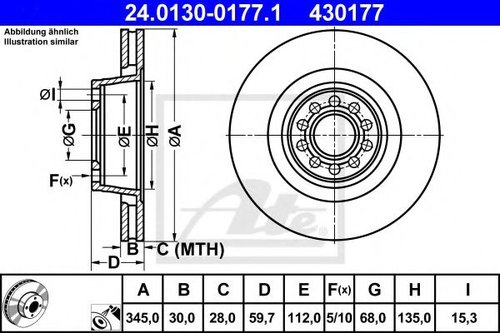 Disc frana AUDI A8 (4D2, 4D8) (1994 - 2002) ATE 24.0130-0177.1 piesa NOUA
