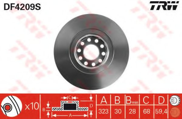 Disc frana AUDI A8 (4D2, 4D8) (1994 - 2002) TRW DF4209S piesa NOUA