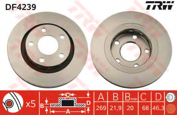 Disc frana AUDI A8 (4D2, 4D8) (1994 - 2002) TRW DF4239 piesa NOUA