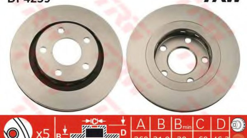 Disc frana AUDI A8 (4D2, 4D8) (1994 - 2002) TRW DF4239 piesa NOUA