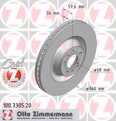 Disc frana AUDI A8 (4D2, 4D8) (1994 - 2002) ZIMMERMANN 100.3305.20 piesa NOUA