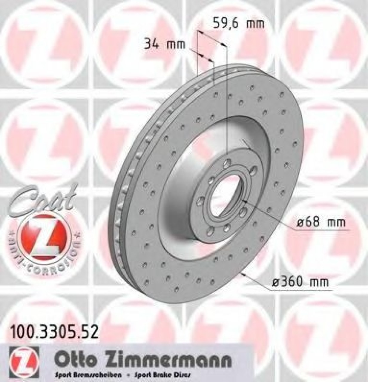 Disc frana AUDI A8 (4D2, 4D8) (1994 - 2002) ZIMMERMANN 100.3305.52 piesa NOUA