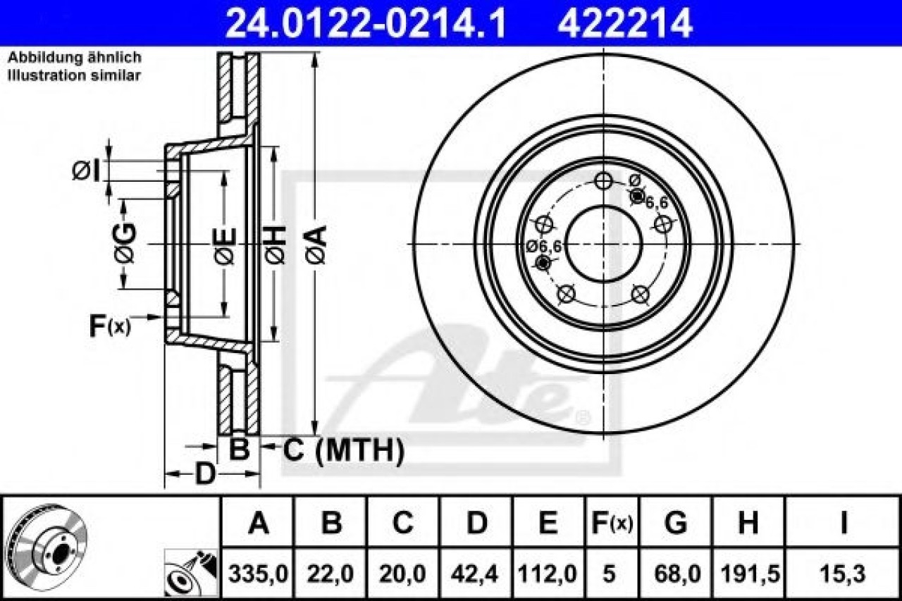 Disc frana AUDI A8 (4E) (2002 - 2010) ATE 24.0122-0214.1 piesa NOUA