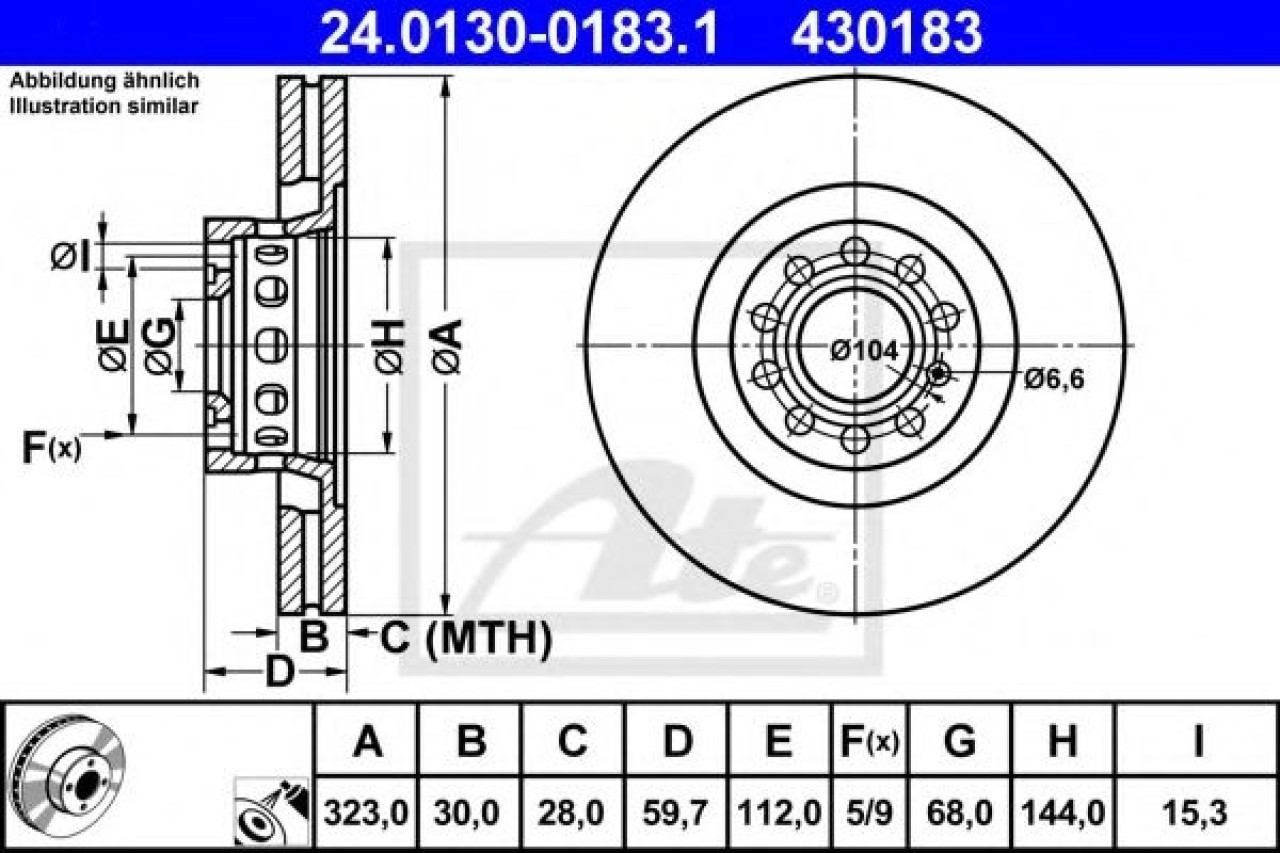 Disc frana AUDI A8 (4E) (2002 - 2010) ATE 24.0130-0183.1 piesa NOUA