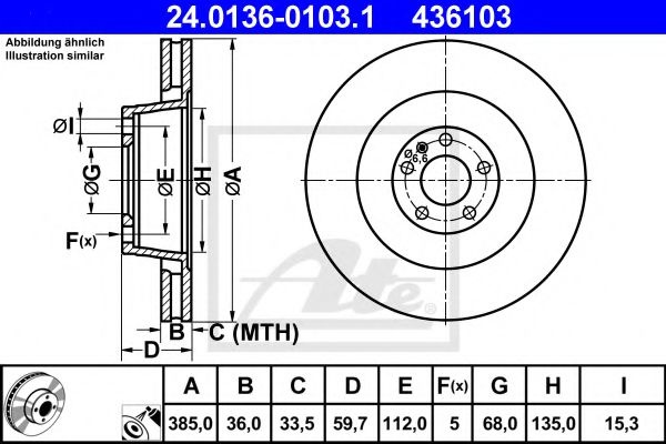 Disc frana AUDI A8 (4E) (2002 - 2010) ATE 24.0136-0103.1 piesa NOUA