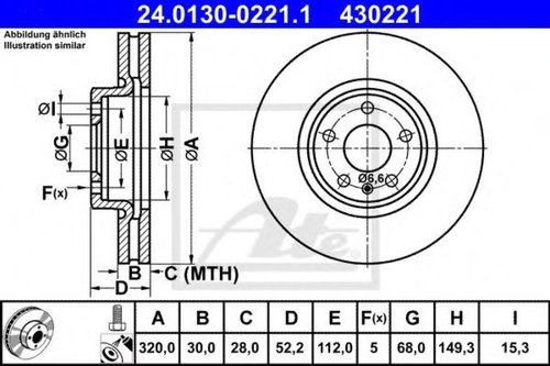Disc frana AUDI Q5 (8R) (2008 - 2016) ATE 24.0130-0221.1 piesa NOUA