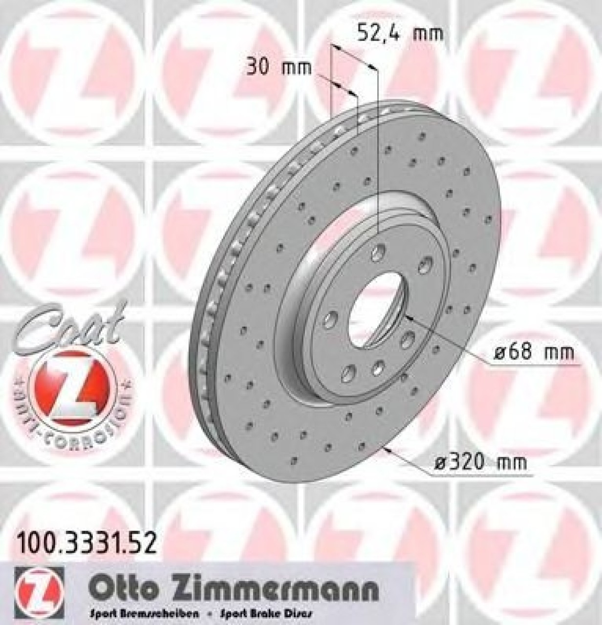 Disc frana AUDI Q5 (8R) (2008 - 2016) ZIMMERMANN 100.3331.52 piesa NOUA