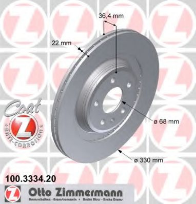 Disc frana AUDI Q5 (8R) (2008 - 2016) ZIMMERMANN 100.3334.20 piesa NOUA