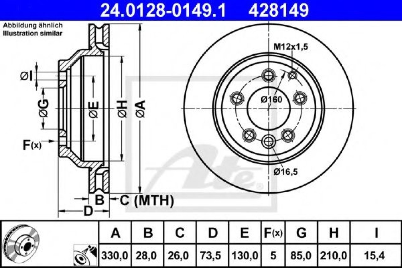 Disc frana AUDI Q7 (4L) (2006 - 2015) ATE 24.0128-0149.1 piesa NOUA