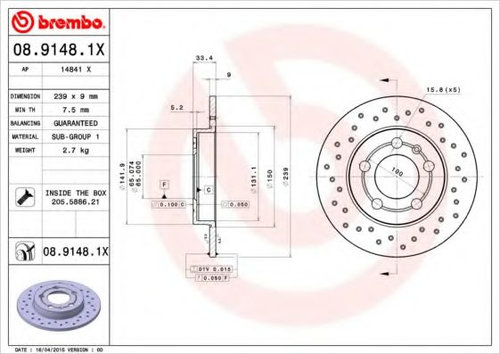 Disc frana AUDI TT (8N3) (1998 - 2006) BREMBO 08.9148.1X piesa NOUA