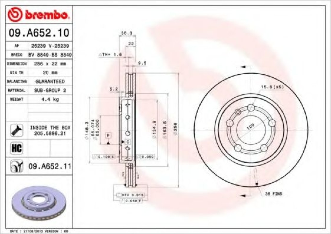 Disc frana AUDI TT (8N3) (1998 - 2006) BREMBO 09.A652.11 piesa NOUA