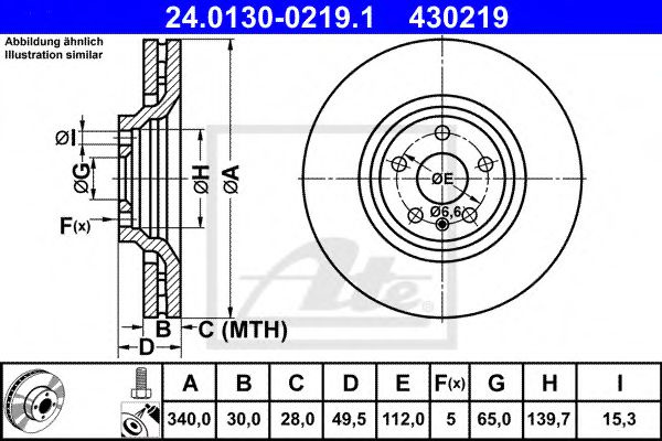 Disc frana AUDI TT Roadster (8J9) (2007 - 2014) ATE 24.0130-0219.1 piesa NOUA