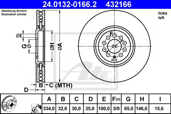 Disc frana AUDI TT Roadster (8N9) (1999 - 2006) ATE 24.0132-0166.2 piesa NOUA