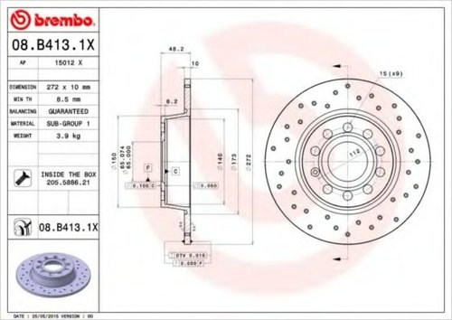 Disc frana AUDI TT Roadster (FV9) (2014 - 2016) BREMBO 08.B413.1X piesa NOUA