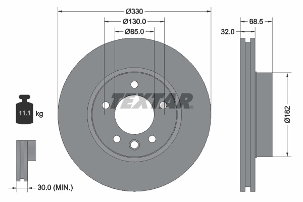 Disc frana Axa fata dreapta (92121605 TEXTAR) PORSCHE,VW