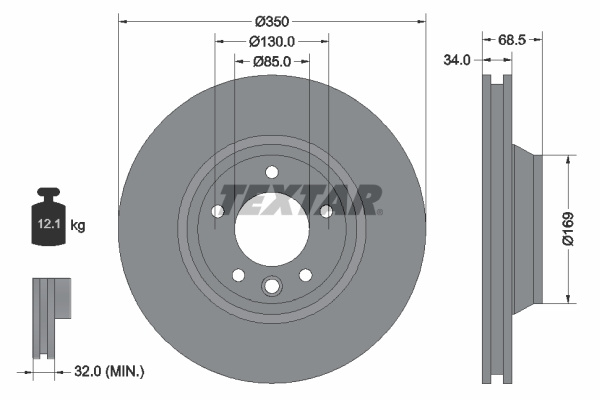 Disc frana Axa fata dreapta (92121805 TEXTAR) AUDI,PORSCHE,VW