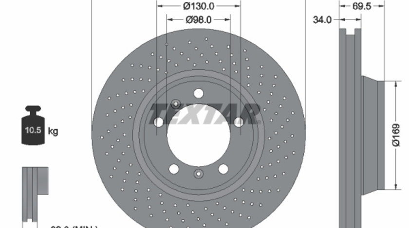 Disc frana Axa fata dreapta (92150000 TEXTAR) PORSCHE