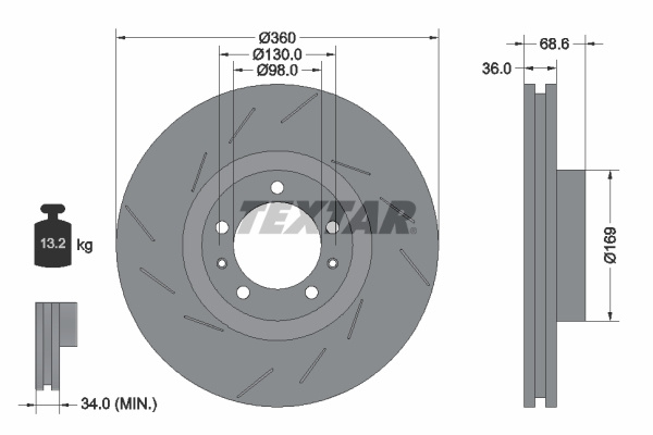 Disc frana Axa fata dreapta (92214007 TEXTAR) PORSCHE
