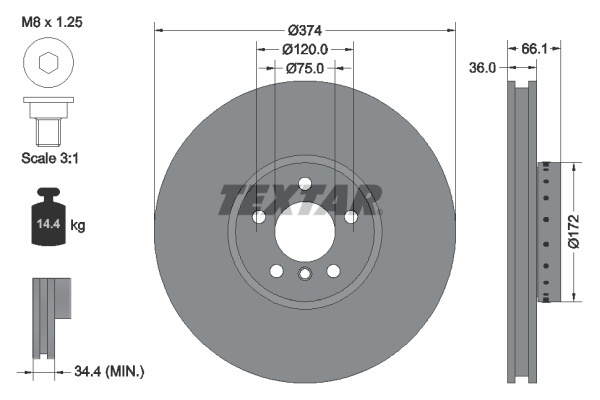 Disc frana Axa fata dreapta (92266325 TEXTAR) ALPINA,BMW