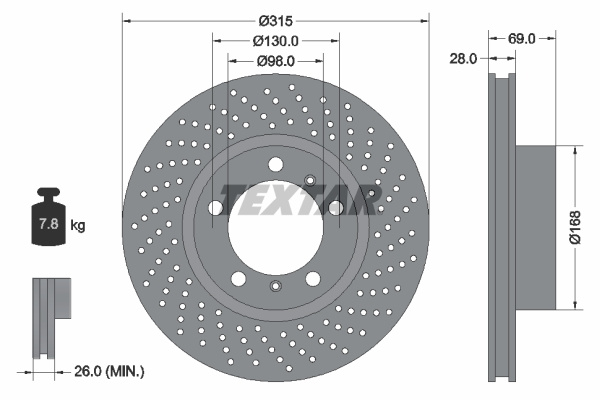 Disc frana Axa fata dreapta (92280005 TEXTAR) PORSCHE