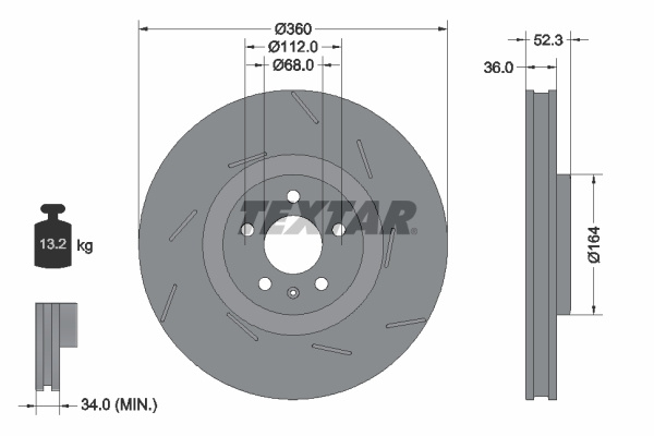 Disc frana Axa fata dreapta (92334105 TEXTAR) PORSCHE
