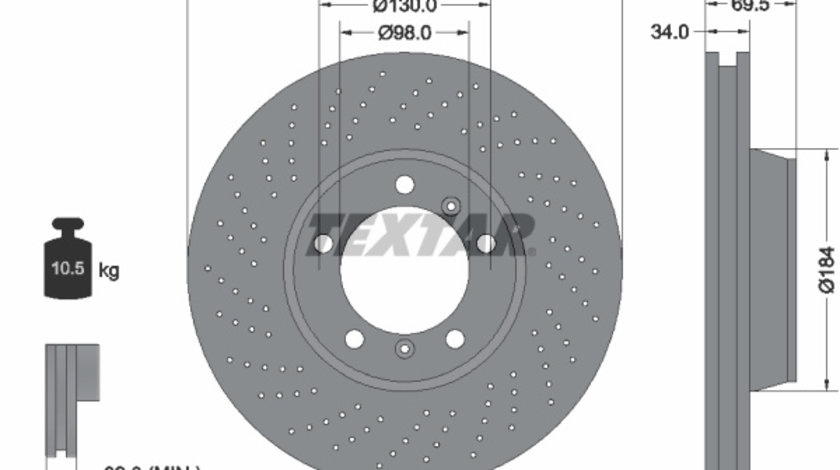 Disc frana Axa fata stanga (92149900 TEXTAR) PORSCHE