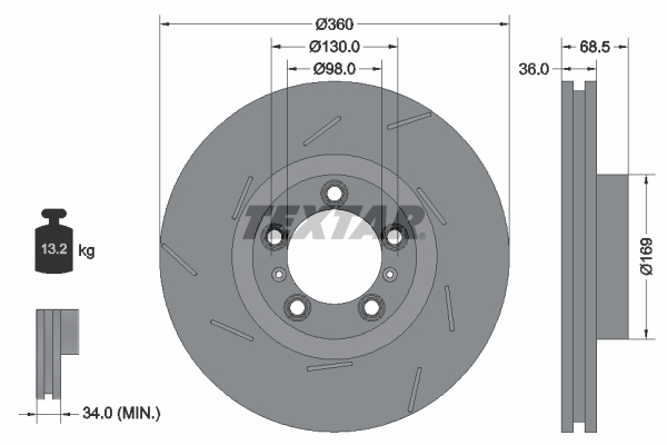 Disc frana Axa fata stanga (92213907 TEXTAR) PORSCHE