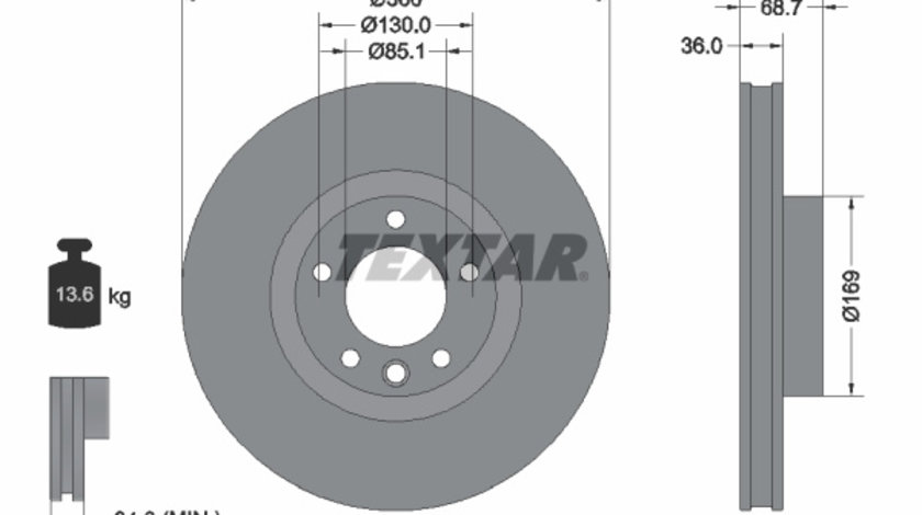 Disc frana Axa fata stanga (92262605 TEXTAR) PORSCHE,VW