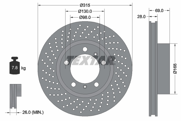 Disc frana Axa fata stanga (92279905 TEXTAR) PORSCHE