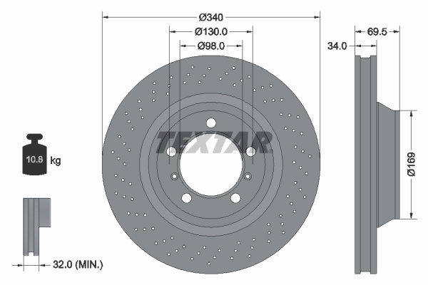 Disc frana Axa fata stanga (92287805 TEXTAR) PORSCHE