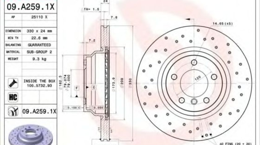 Disc frana BMW Seria 1 Cabriolet (E88) (2008 - 2013) BREMBO 09.A259.1X piesa NOUA