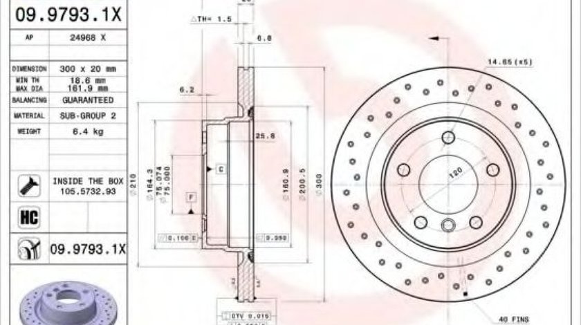 Disc frana BMW Seria 1 Cabriolet (E88) (2008 - 2013) BREMBO 09.9793.1X piesa NOUA