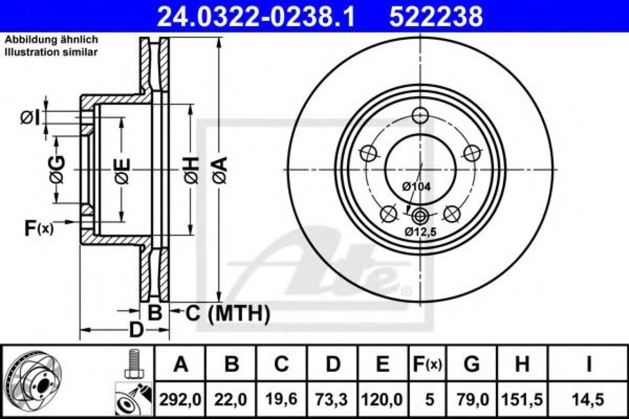 Disc frana BMW Seria 1 Cupe (E82) (2007 - 2013) ATE 24.0322-0238.1 piesa NOUA