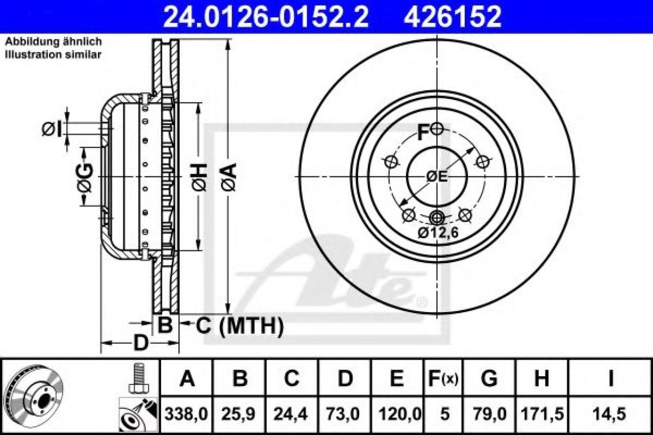 Disc frana BMW Seria 1 Cupe (E82) (2007 - 2013) ATE 24.0126-0152.2 piesa NOUA