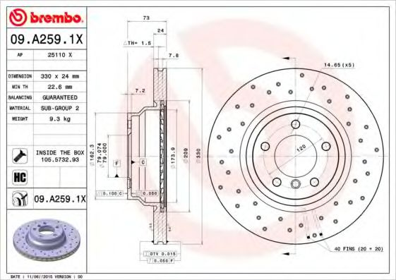Disc frana BMW Seria 1 (E81) (2006 - 2012) BREMBO 09.A259.1X piesa NOUA