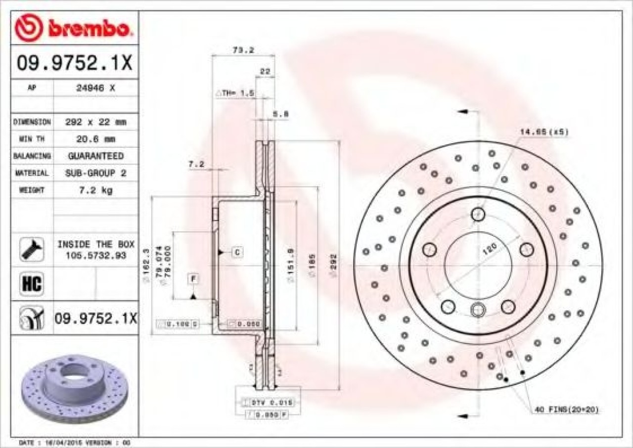 Disc frana BMW Seria 1 (E87) (2003 - 2013) BREMBO 09.9752.1X piesa NOUA