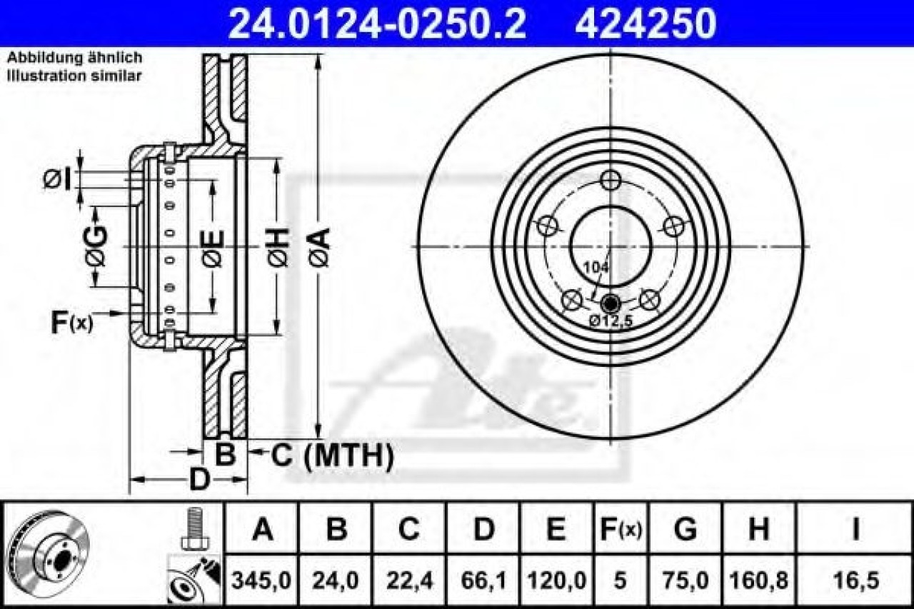 Disc frana BMW Seria 1 (F20) (2010 - 2016) ATE 24.0124-0250.2 piesa NOUA