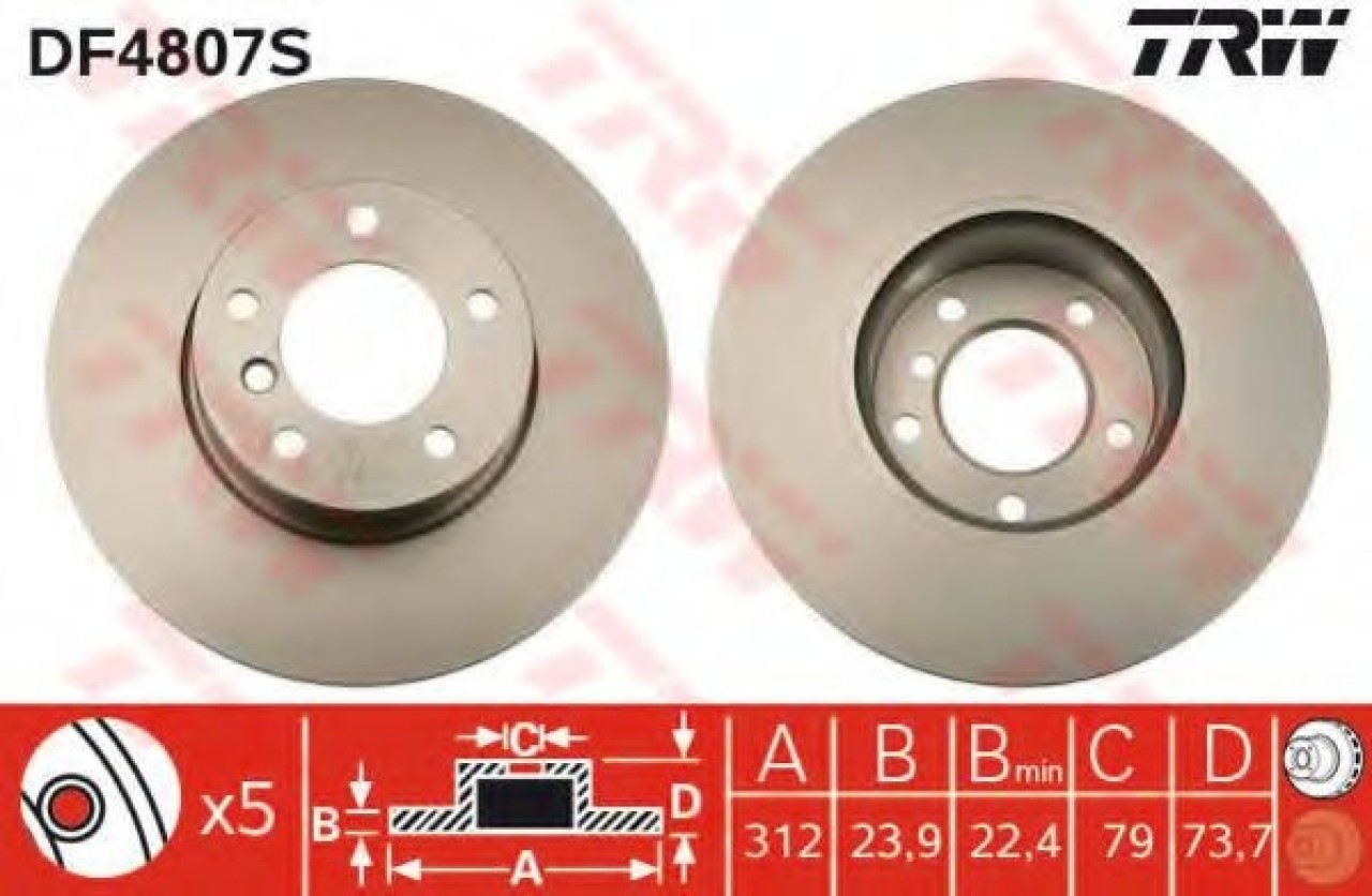 Disc frana BMW Seria 1 (F20) (2010 - 2016) TRW DF4807S piesa NOUA