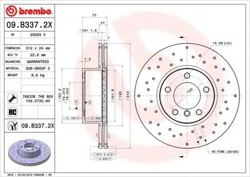 Disc frana BMW Seria 1 (F21) (2011 - 2016) BREMBO 09.B337.2X piesa NOUA
