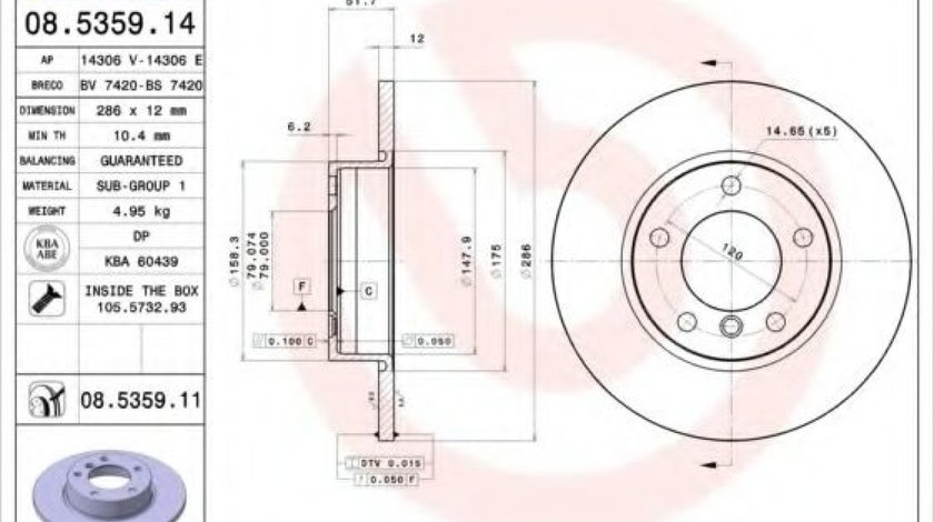 Disc frana BMW Seria 3 Cabriolet (E36) (1993 - 1999) BREMBO 08.5359.11 piesa NOUA