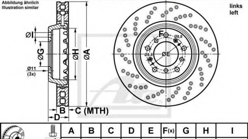 Disc frana BMW Seria 3 Cabriolet (E46) (2000 - 2007) ATE 24.0128-0206.2 piesa NOUA