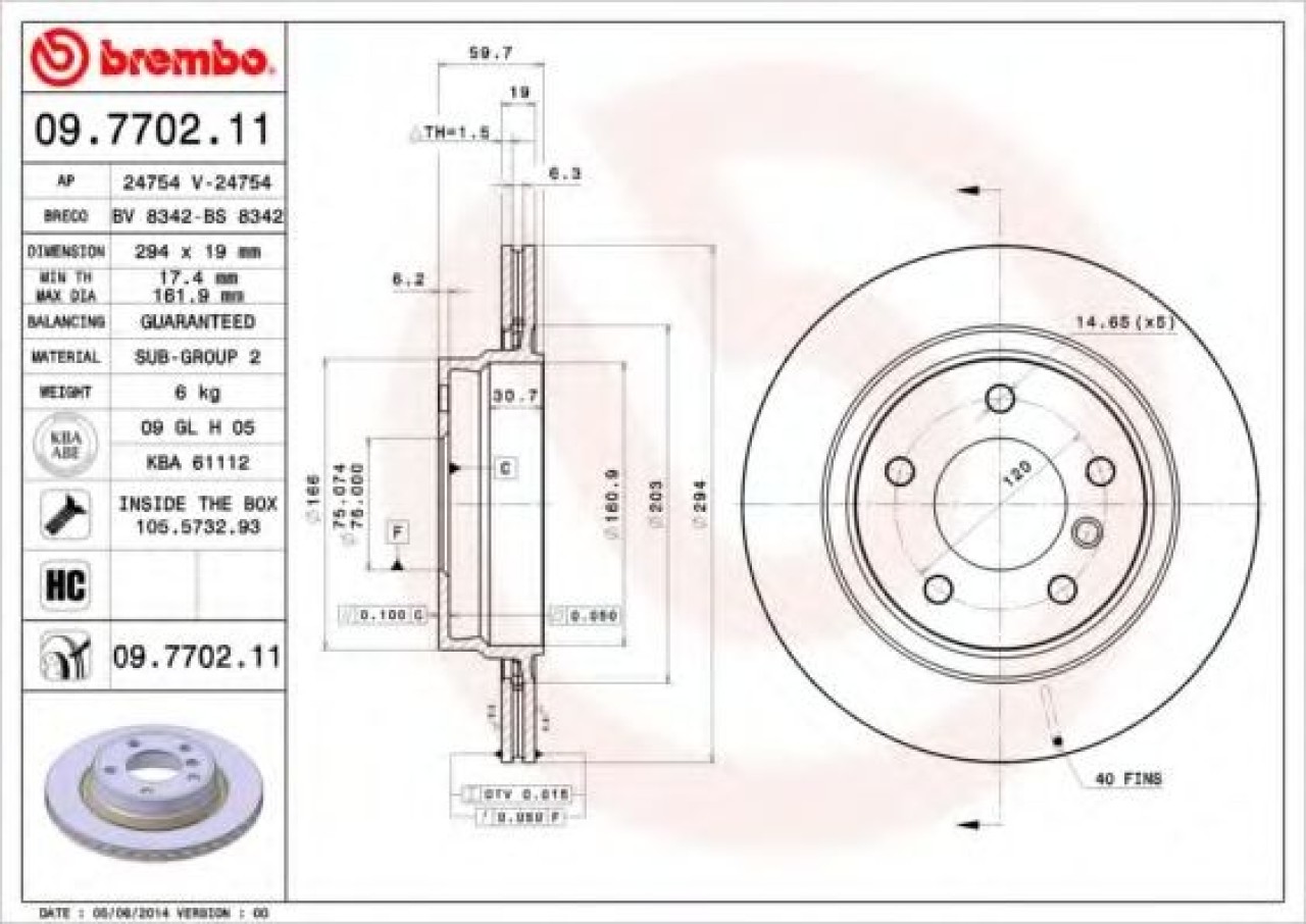 Disc frana BMW Seria 3 Cabriolet (E46) (2000 - 2007) BREMBO 09.7702.11 piesa NOUA