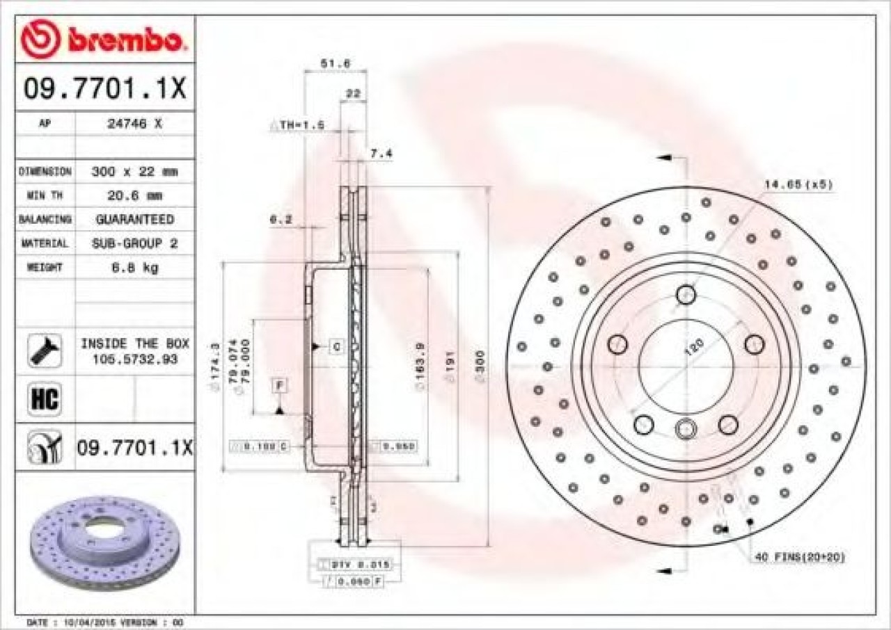 Disc frana BMW Seria 3 Cabriolet (E46) (2000 - 2007) BREMBO 09.7701.1X piesa NOUA
