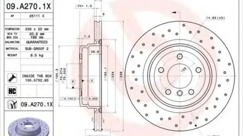 Disc frana BMW Seria 3 Cabriolet (E93) (2006 - 2013) BREMBO 09.A270.1X piesa NOUA