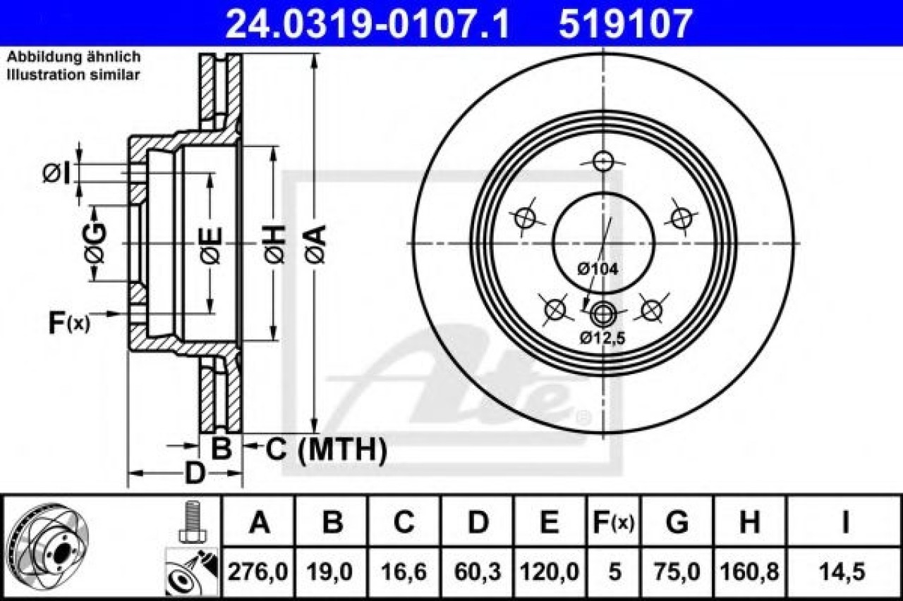 Disc frana BMW Seria 3 Compact (E46) (2001 - 2005) ATE 24.0319-0107.1 piesa NOUA