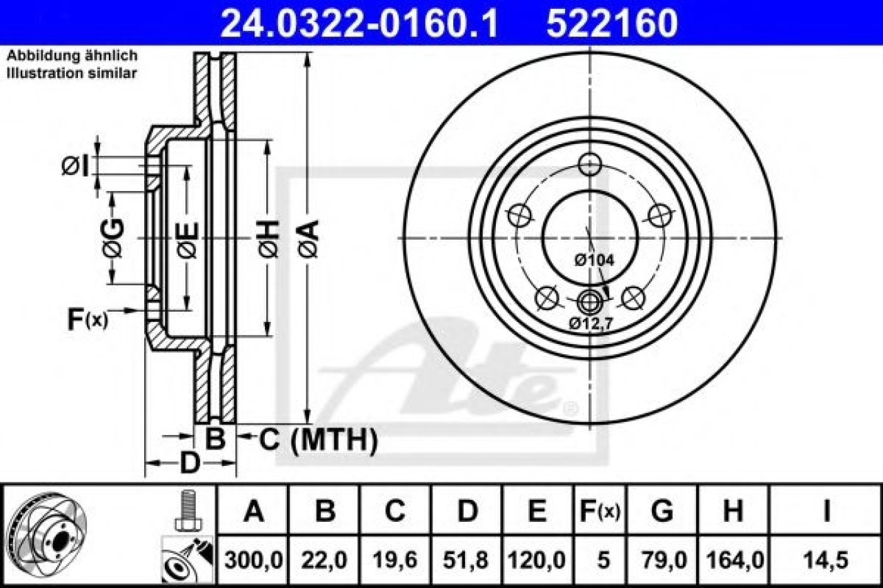 Disc frana BMW Seria 3 Compact (E46) (2001 - 2005) ATE 24.0322-0160.1 piesa NOUA