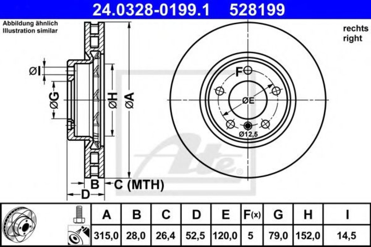 Disc frana BMW Seria 3 Cupe (E36) (1992 - 1999) ATE 24.0328-0199.1 piesa NOUA