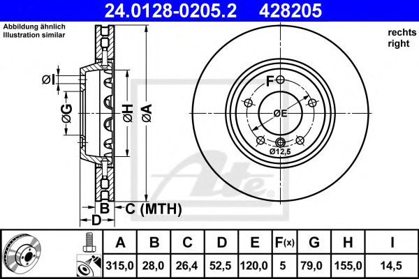 Disc frana BMW Seria 3 Cupe (E36) (1992 - 1999) ATE 24.0128-0205.2 piesa NOUA